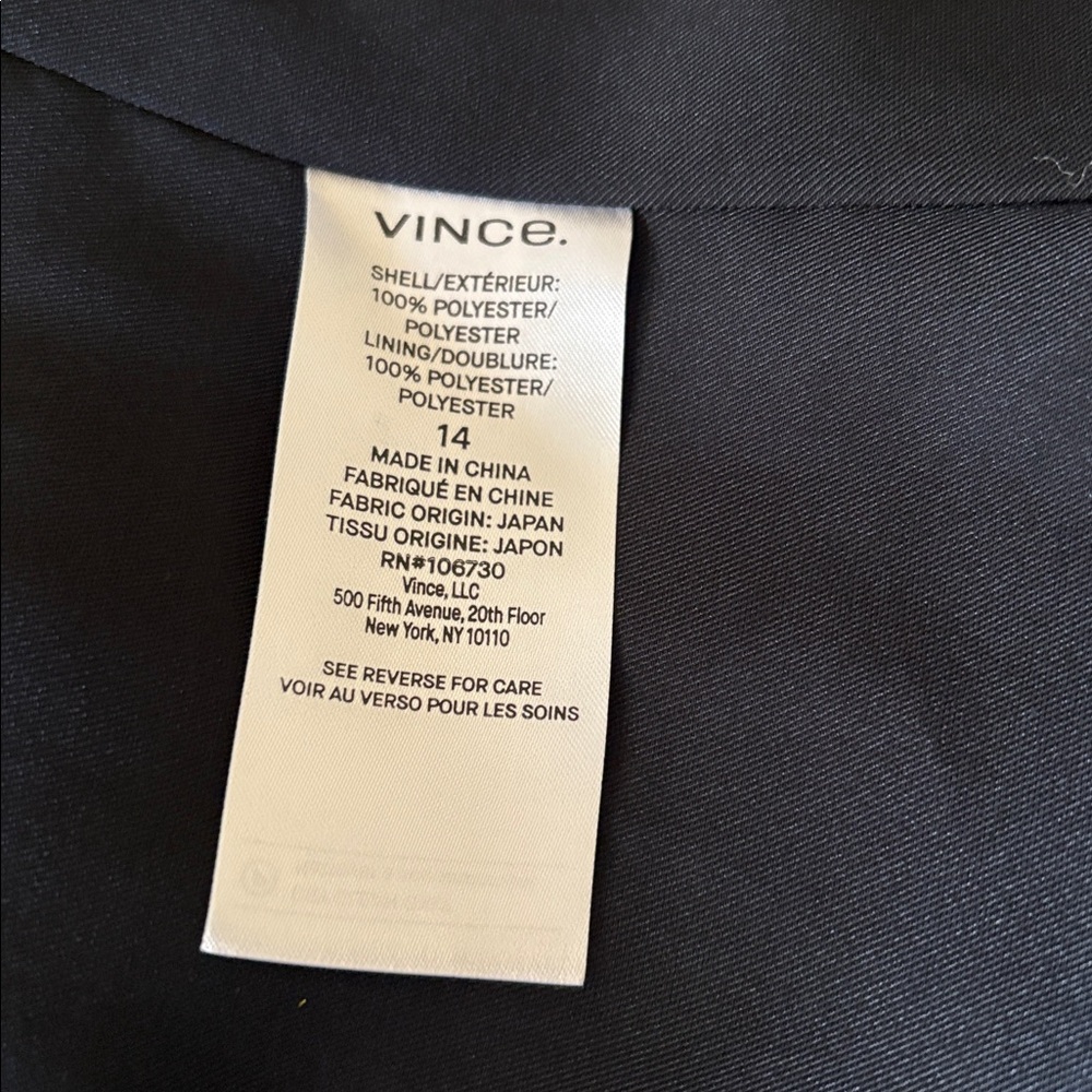 VINCE Concealed Closure Notch Lapel Blazer Black Size 14 NWT - Picture 14 of 14